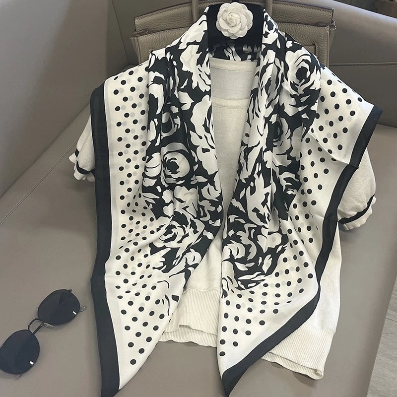 Women's Elegant Vacation Stripe Flower Polyester Silk Scarf