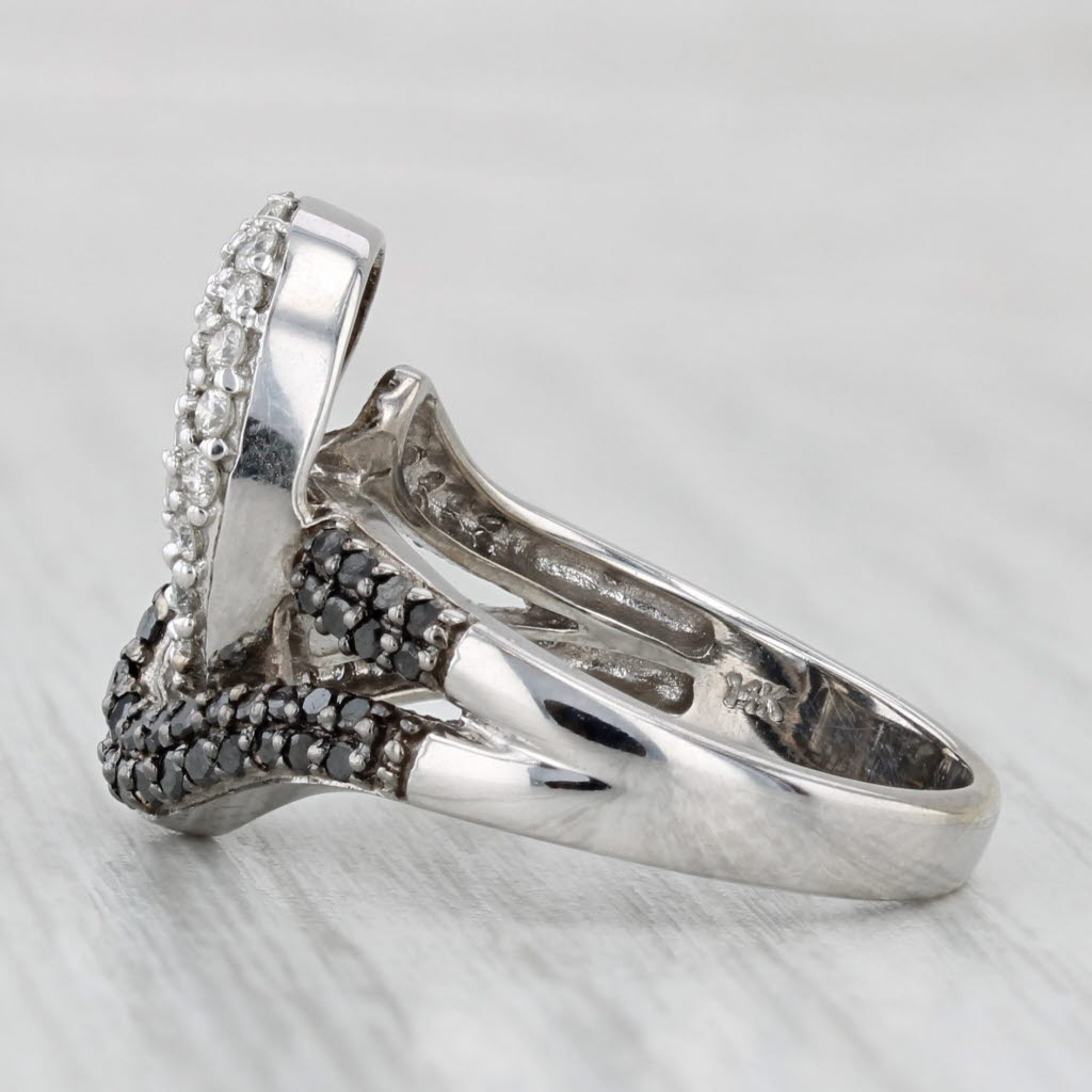 0.80ctw Black White Diamond Knot Ring 14k White Gold Size 7 Cocktail
