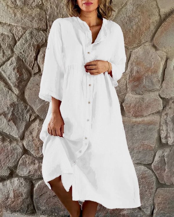 Cotton And Linen Loose Shirt Dress