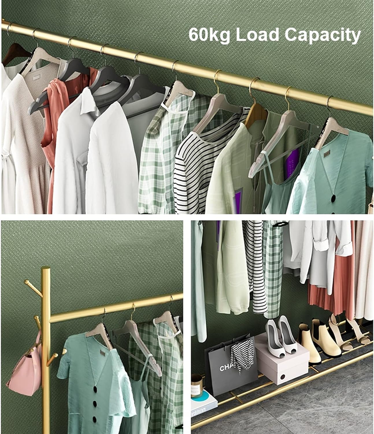 Creative Clothes Rack Garment Display Stand With Bottom Storage Shelf And 6 Hooks