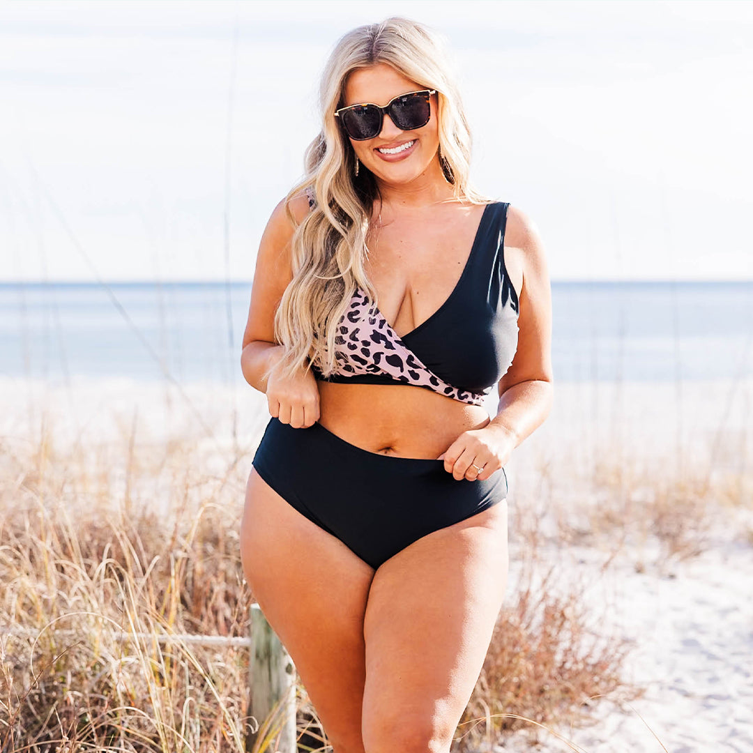 Catch Flights Swim Top. Leopard