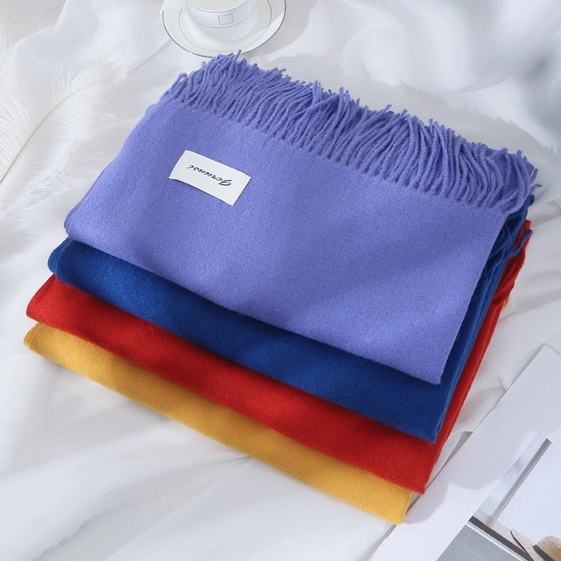 Women's Minimalist Solid Color Imitation Cashmere Tassel Scarf