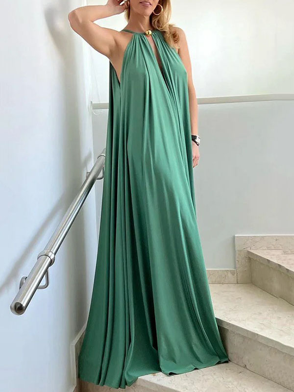 Sleeveless Solid Color Deep V-Neck Maxi Dresses