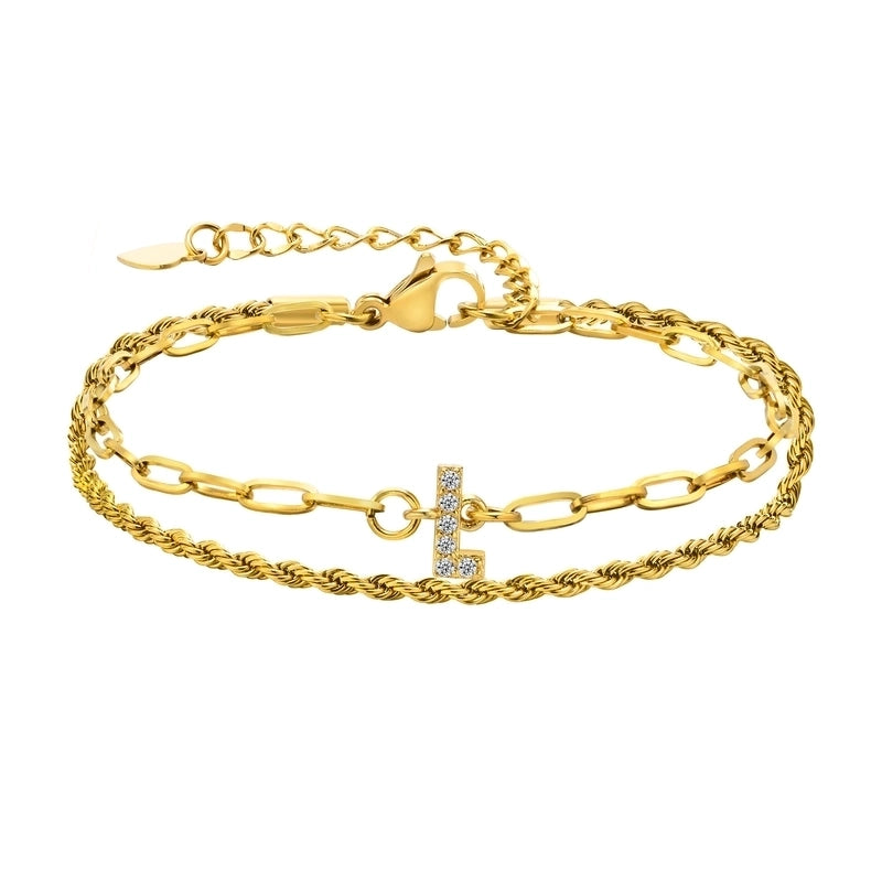 201 Stainless Steel 18K Gold Plated IG Style Inlay Letter Zircon Bracelets
