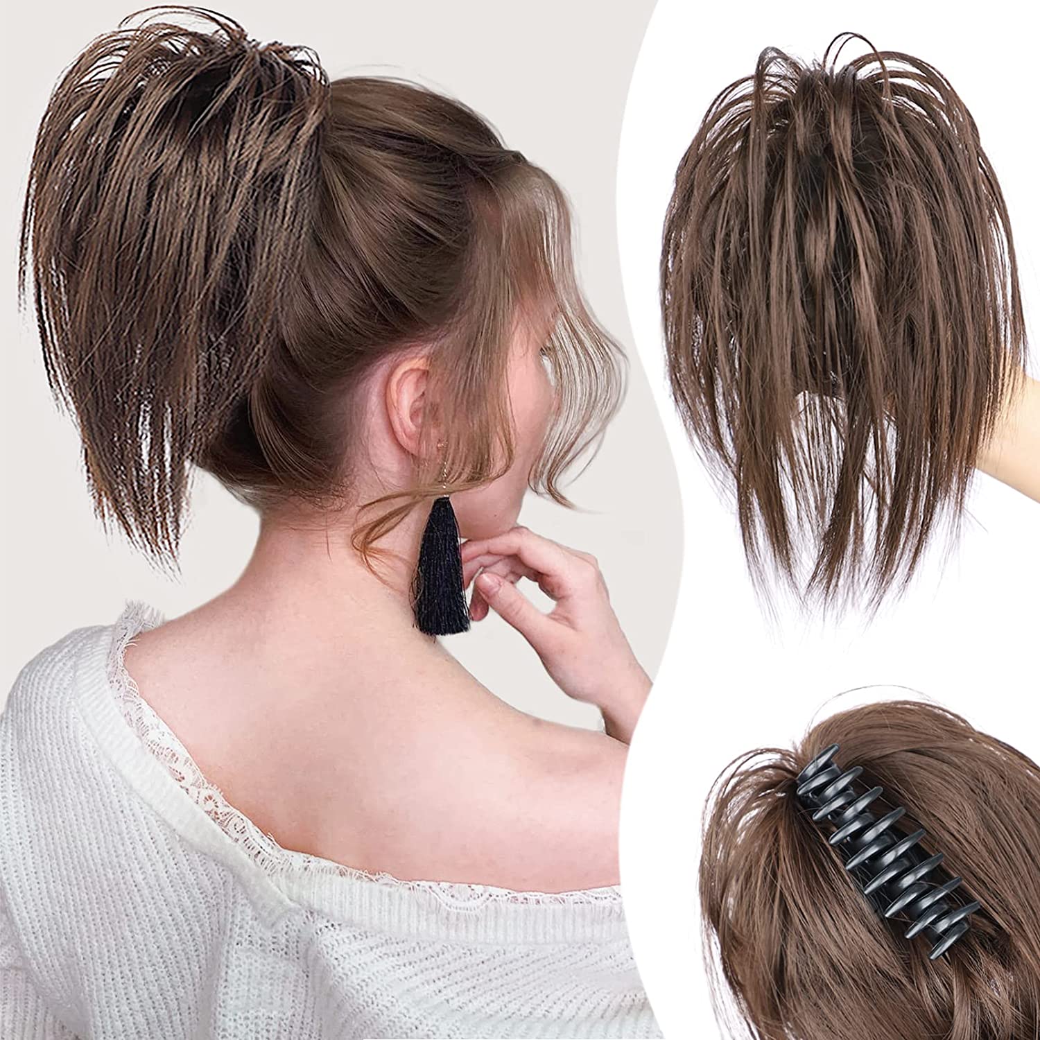 Messy ponytail clip extends hair--High temperature wire