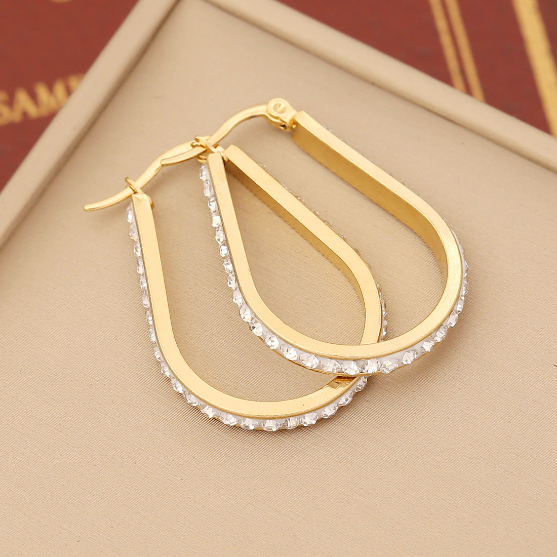 Fashion Heart Circle Pentagram Star Droplet Stainless Steel Diamond Inlay Earrings