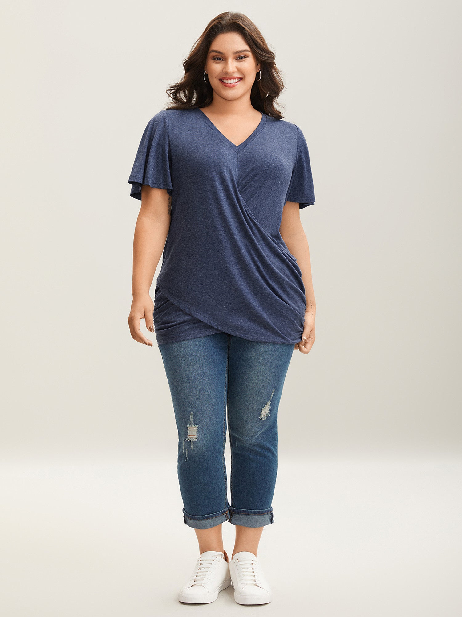 Wrap Fitted Plain Knit Top