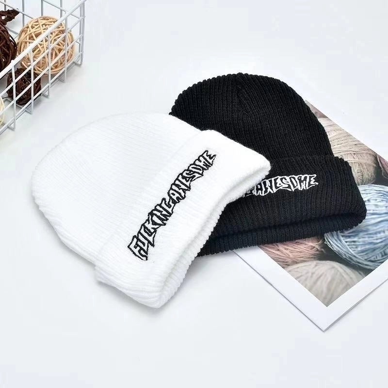 Unisex Basic Minimalist Letter Embroidery Eaveless Wool Cap