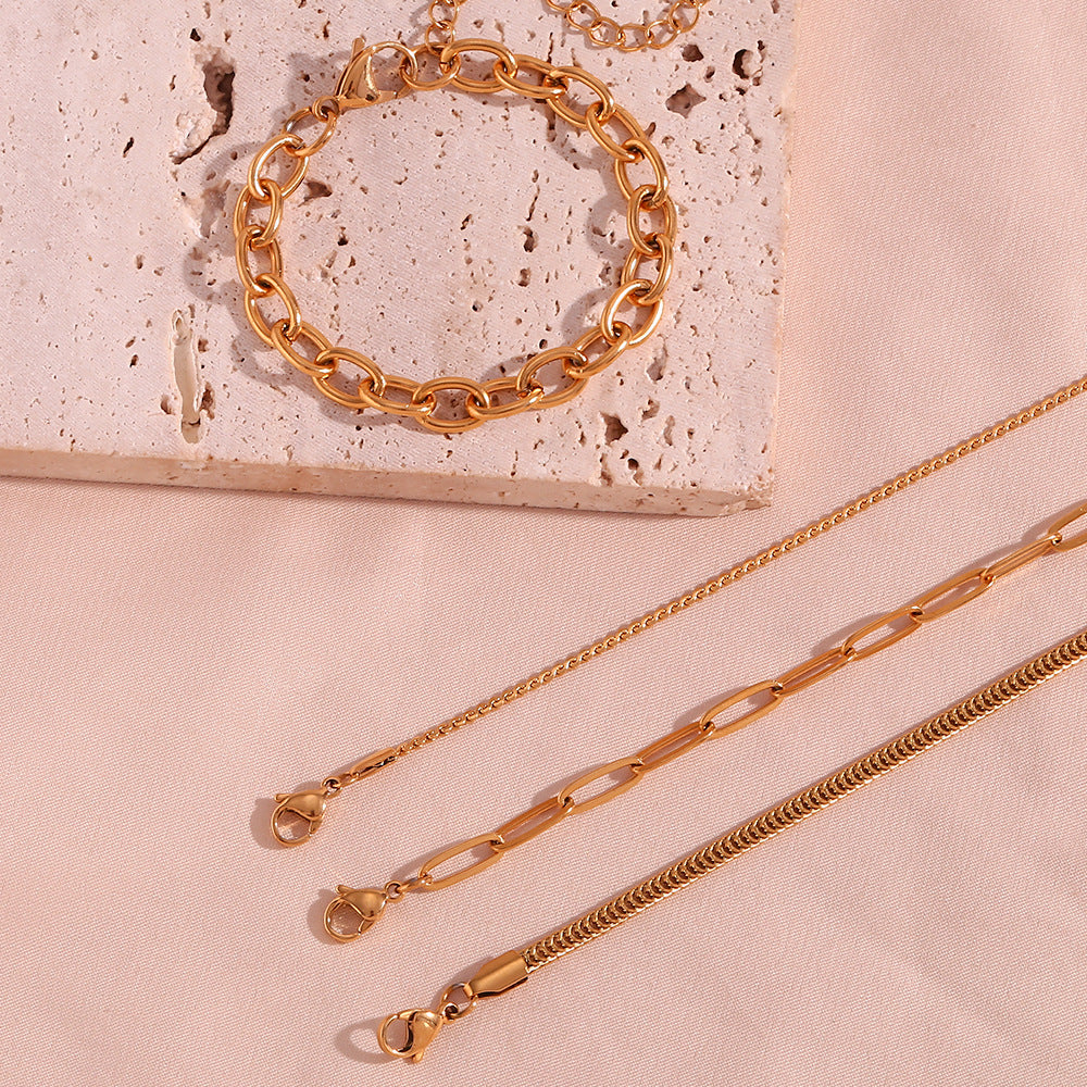 Minimalist Women Stripe Geometric Stainless Steel 18K Gold Plated Bracelets