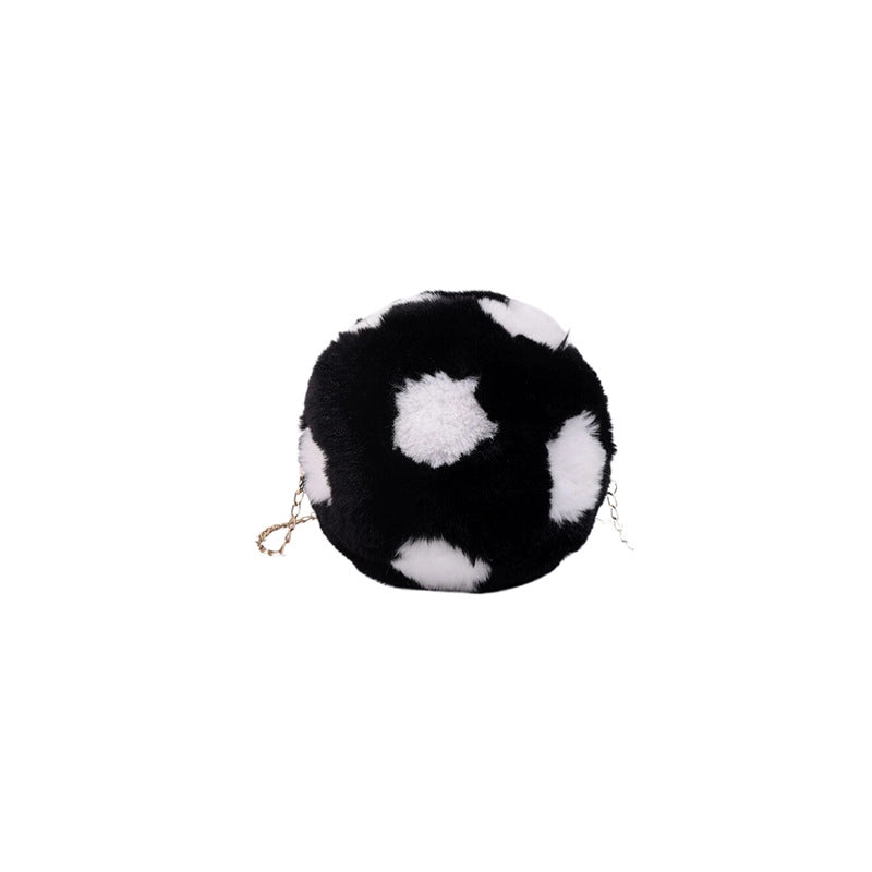 Women's Small Plush Football Streetwear Sewing Thread Round Zipper Crossbody Bag