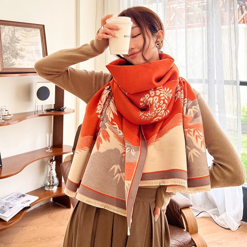 Women's Minimalist Classic Style Flower Polyester Scarf