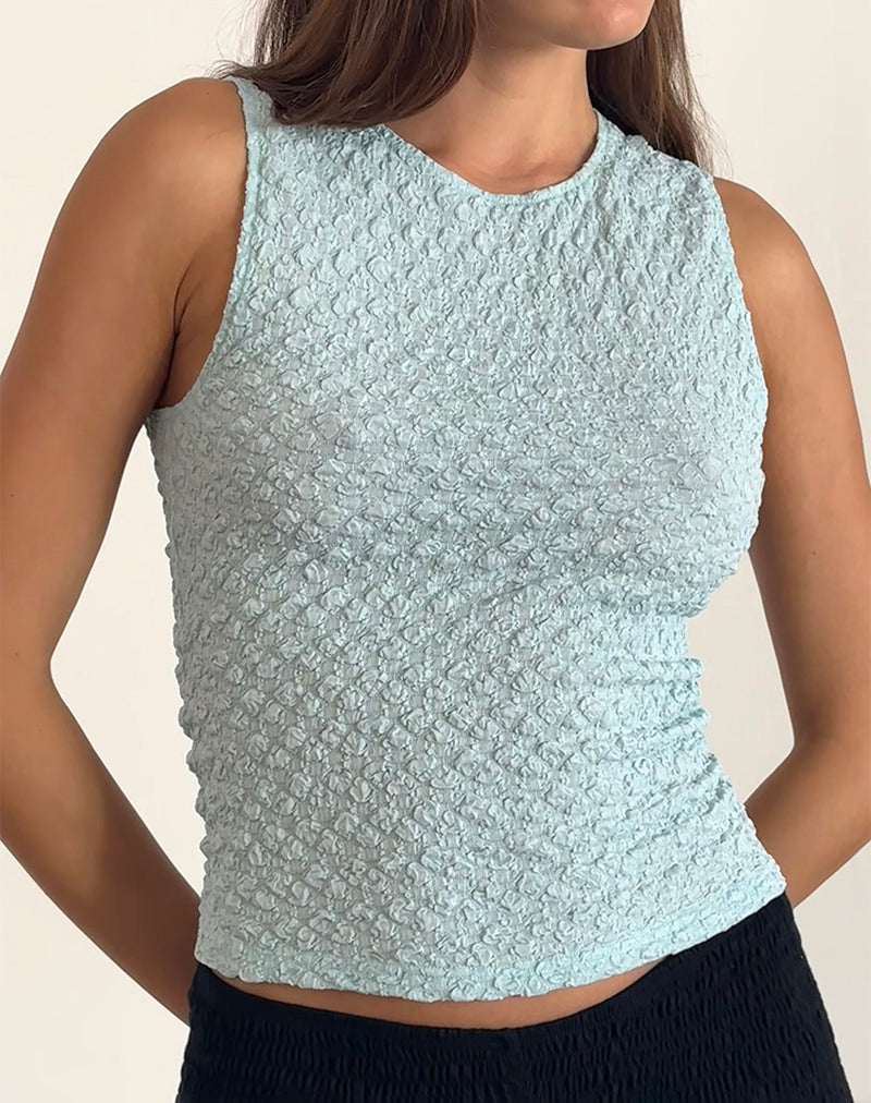 Mohala Top in Bubble Knit Light Blue