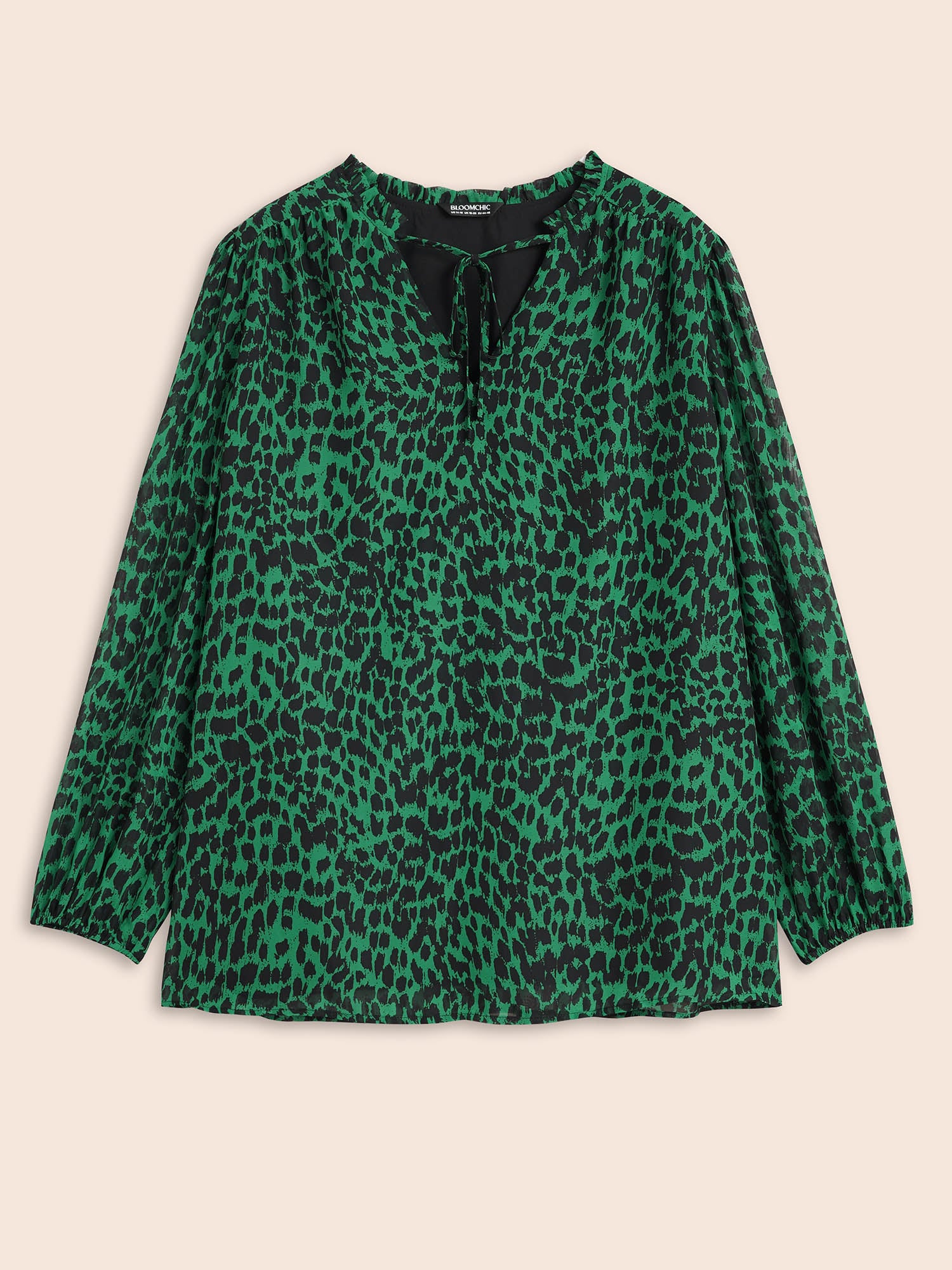 Leopard Print Tie Knot Lantern Sleeve Blouse