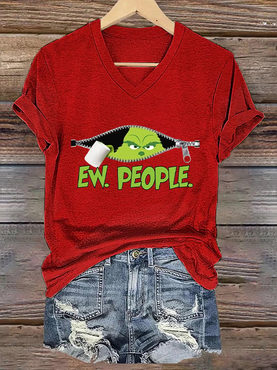 Women's Ew People Christmas Print T-Shirt