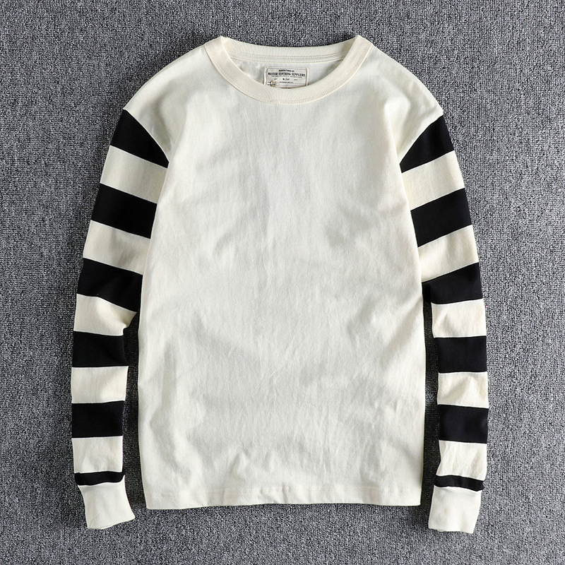 Vintage Cotton Striped Patchwork Long-Sleeved T-Shirt