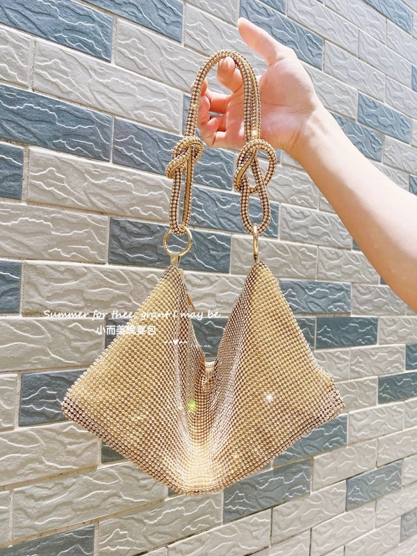 Silver Black Gold Pu Leather Solid Color Rhinestone Evening Bags