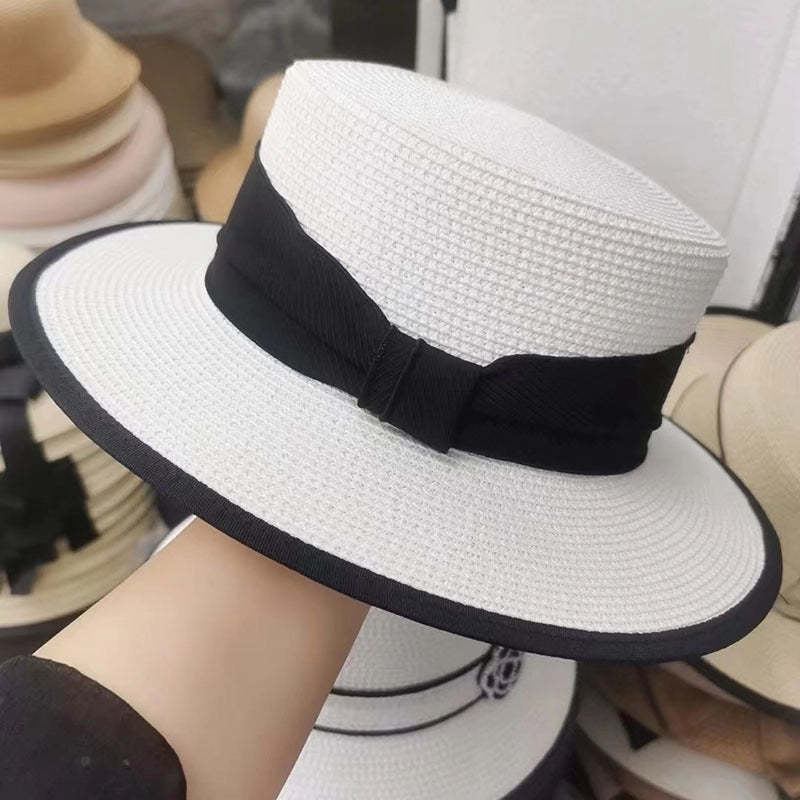 Women's Elegant Pastoral Solid Color Straps Big Eaves Straw Hat