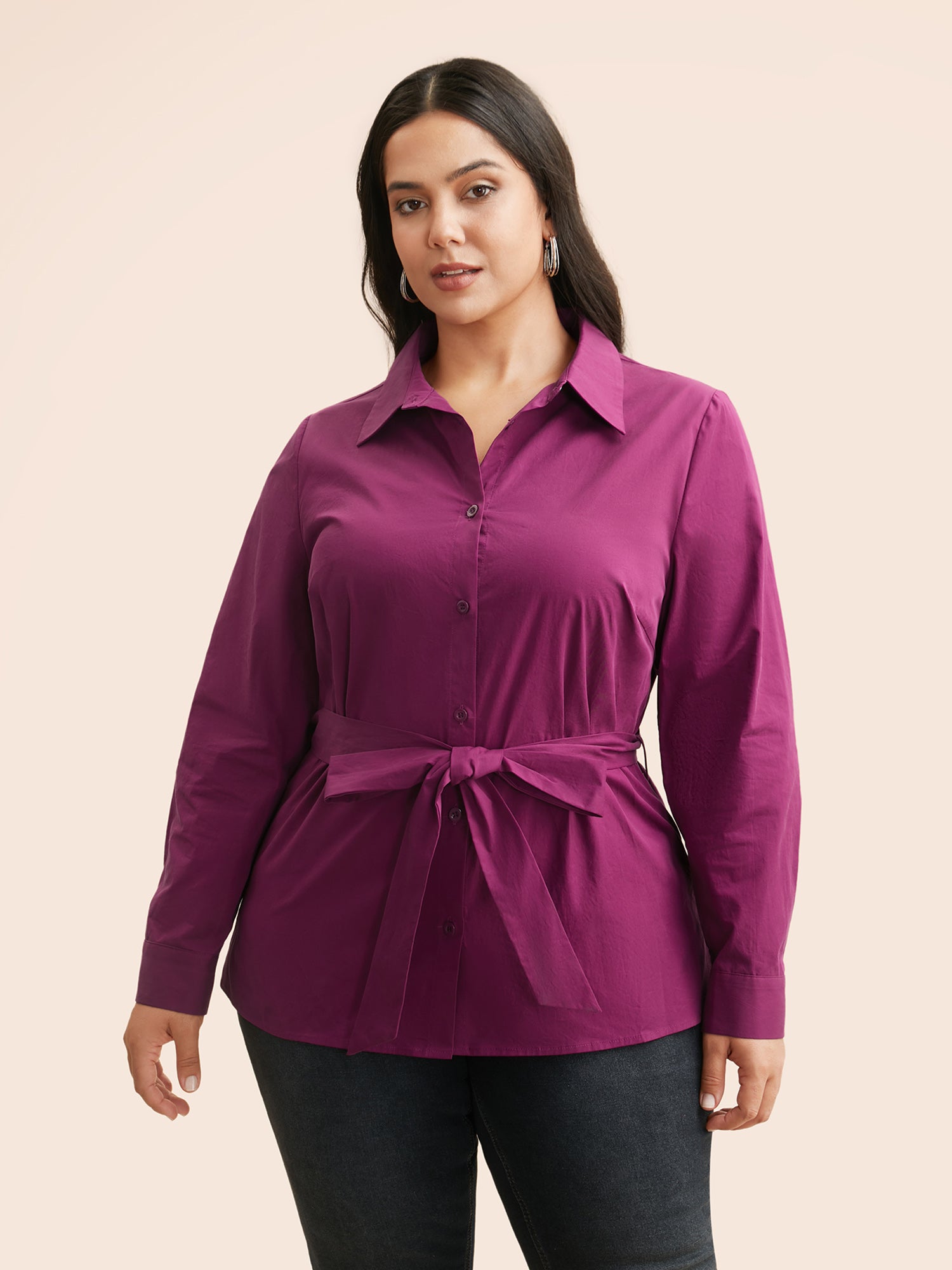 Solid Shirt Collar Tie Knot Shirt