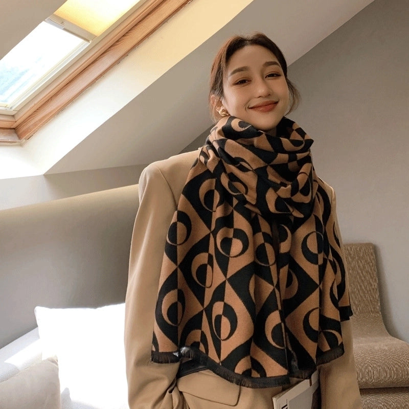 Women's Streetwear Geometric Imitation Cashmere Tassel Scarf