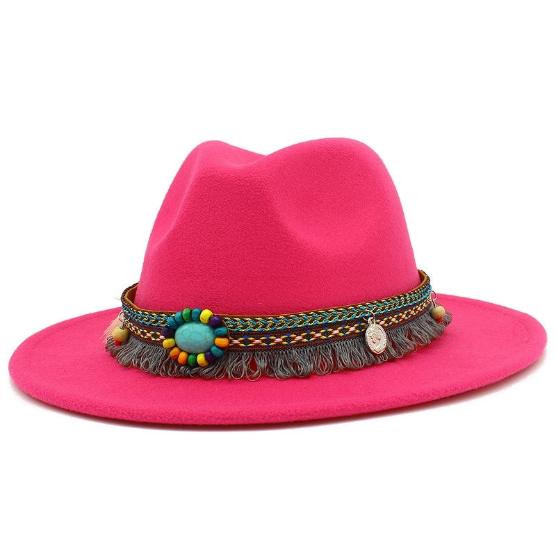 Lightweight New Jazz Hat Men's And Women's Retro Ethnic Style Top Hat Woolen Gentleman Hat Felt Hat