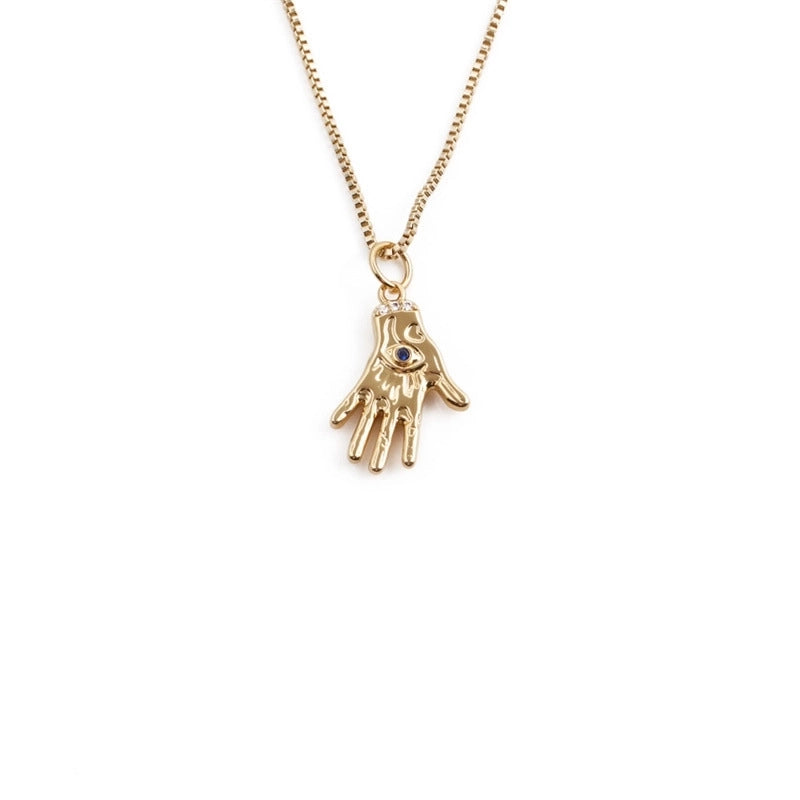 Retro Copper Gold  Plated Palm Necklace