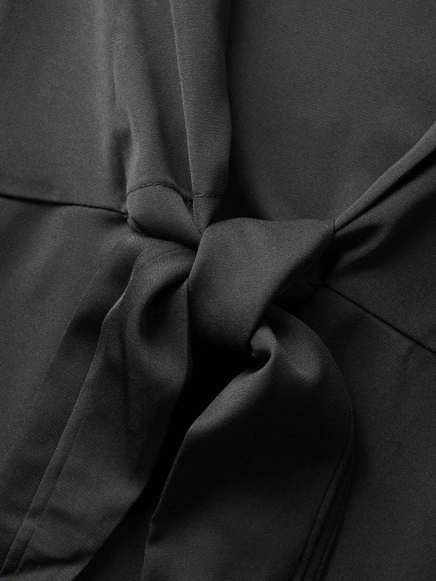 Plain Keyhole Knotted Front Ruffle Sleeve Blouse
