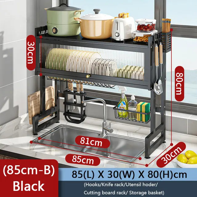 3 Tier Dish Rack Double Sink. Sink Rack with Door