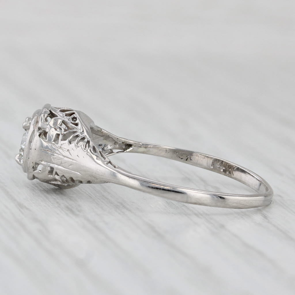 Art Deco 0.46ct Diamond Engagement Ring 14k White Gold Filigree Size 10 GIA