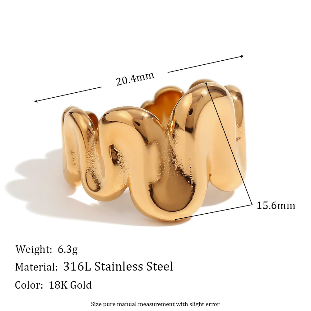 Vintage Fashion Retro Quadrilateral Circle Geometric Stainless Steel 18K Gold Plated Rings