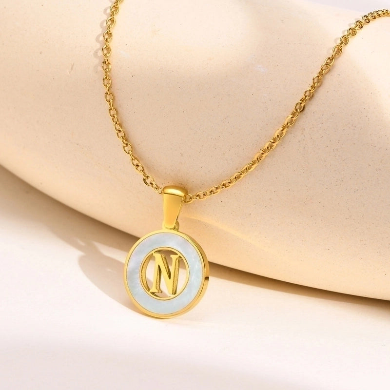 201 Stainless Steel INS Style Minimalist Plating Hollow Out Inlay Letter Shell Necklace Pendant