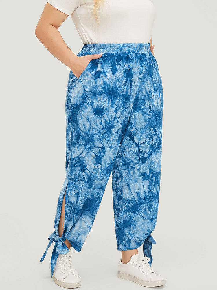 Tie Dye Pocket Cut Out Knotted Hem Pants
