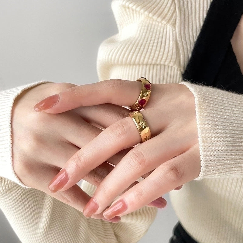 Minimalist Heart Shape Titanium Steel Inlay Zircon Rings