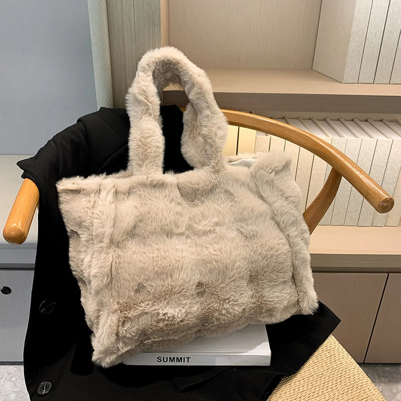Women's Plush Solid Color Basic Classic Style Square Zipper Shoulder Bag