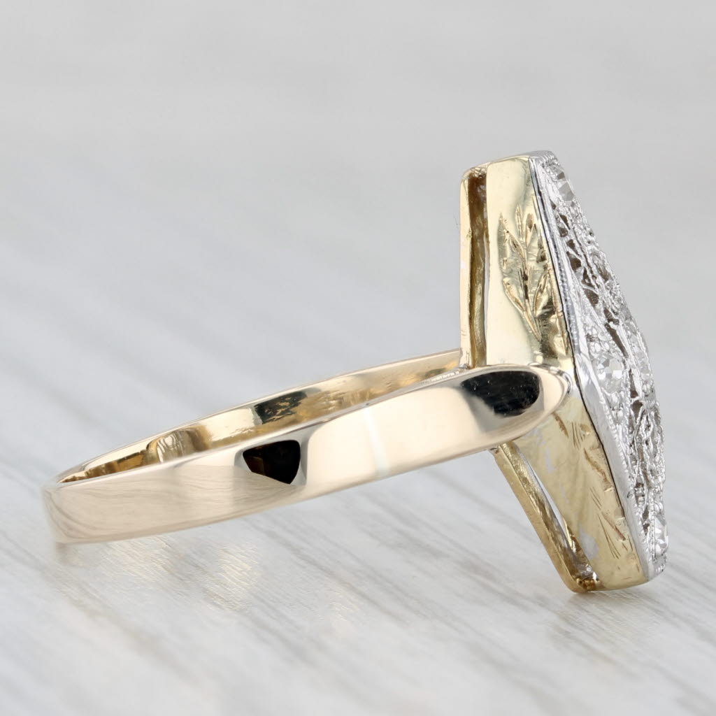 Vintage 0.13ctw Diamond Filigree Ring 14k Yellow Gold Platinum Size 7.75