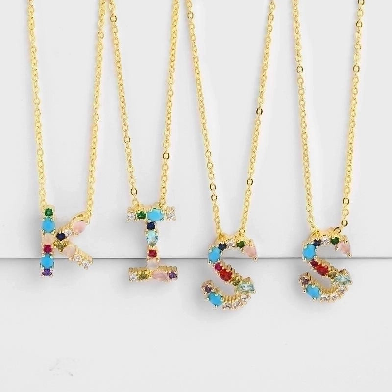 Copper Inlaid Zircon Letter Necklace