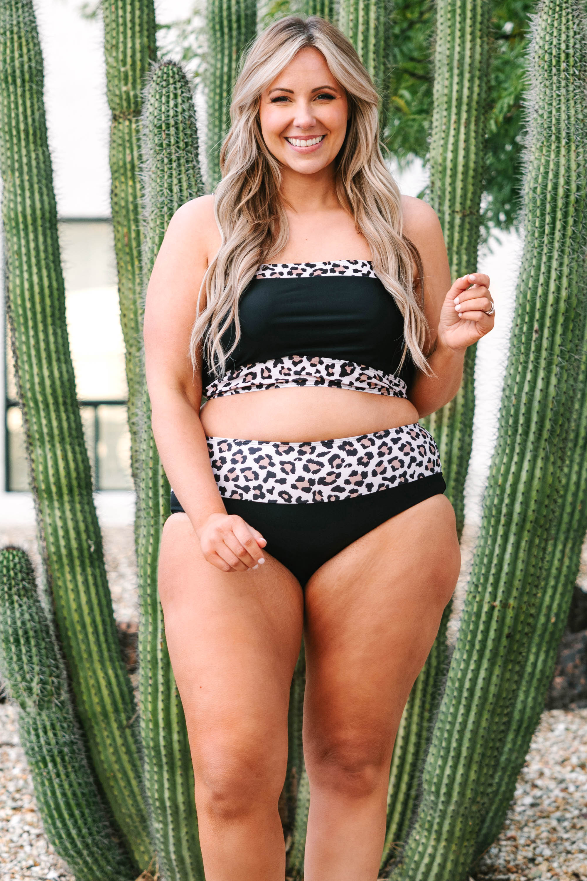 Hidden Islands Swim Top. Black-Leopard