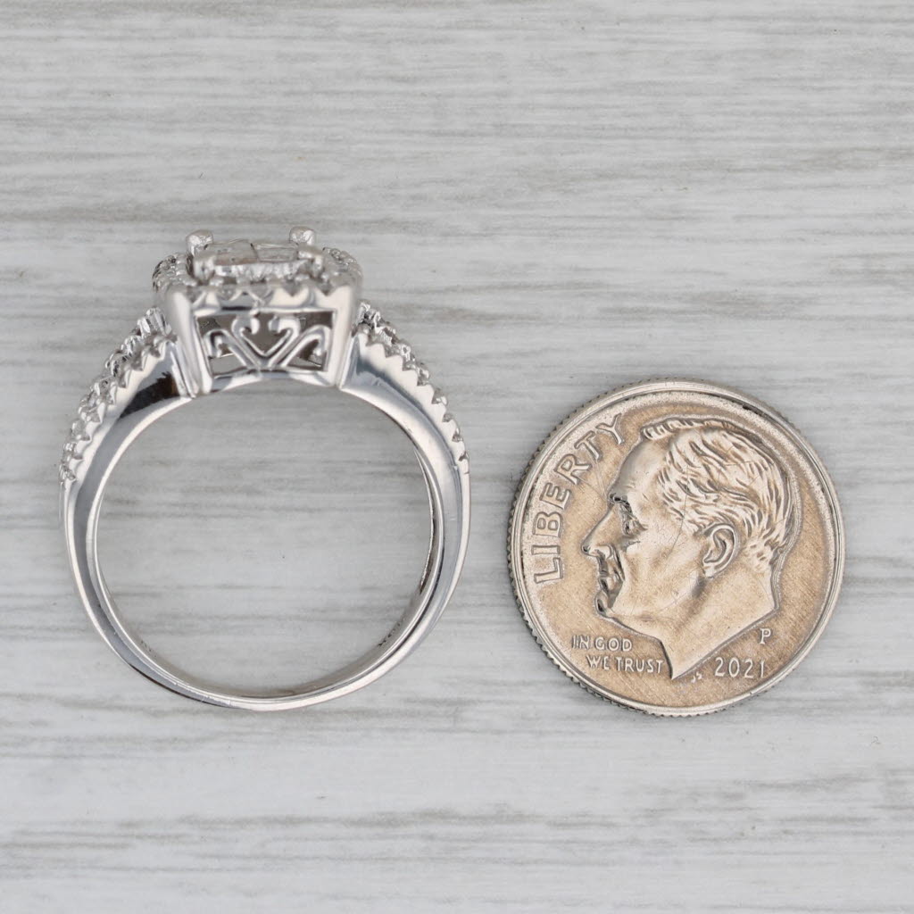 0.91ctw Princess Diamond Halo Engagement Ring 10k White Gold Size 7