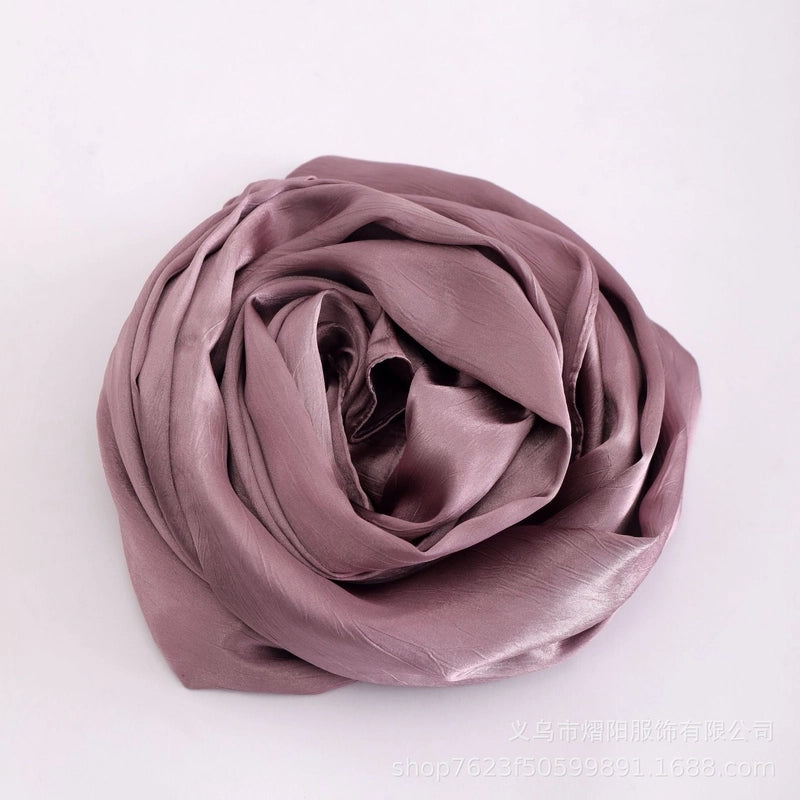 Spring And Summer New Bark Wrinkle Satin Scarf High-end Satin Wrinkle Long Scarf Ethnic Scarf Silk Scarf Shawl