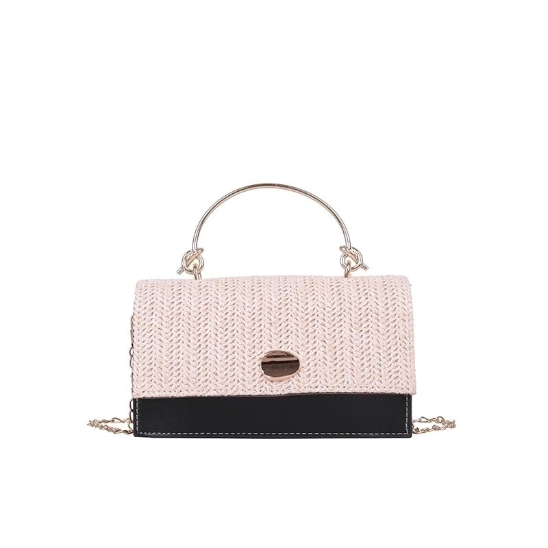 Women's Medium Straw Solid Color Fashion Square Flip Cover Crossbody Bag Square Bag Chain Bag