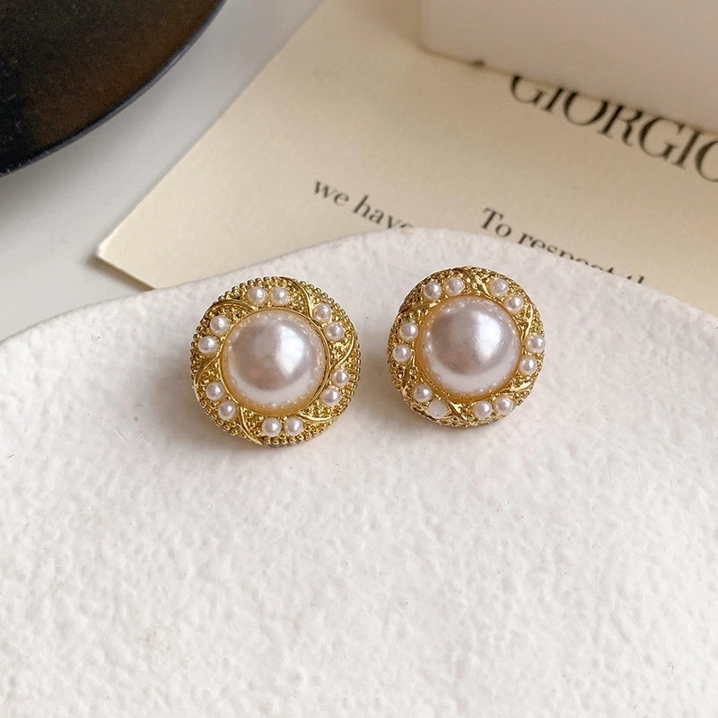 1 Pair Minimalist Round Inlay Alloy Zircon Ear Studs