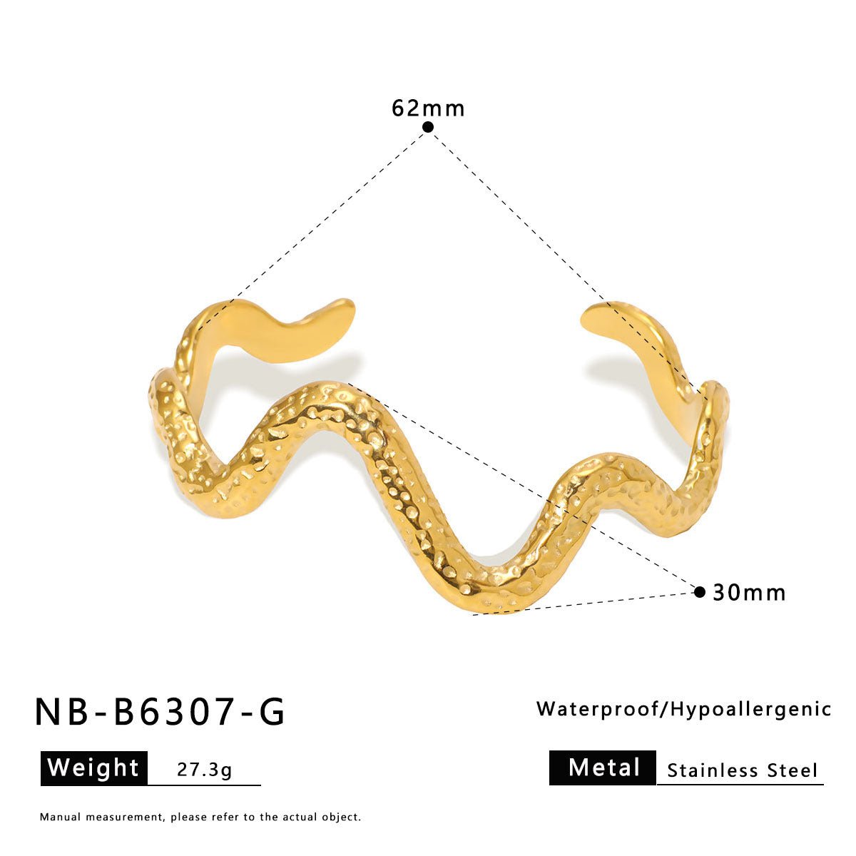 Ins Stainless Steel Zircon Pearl Bracelet C-Shaped Wave Line Open Gold-Plated Bracelet Design Female