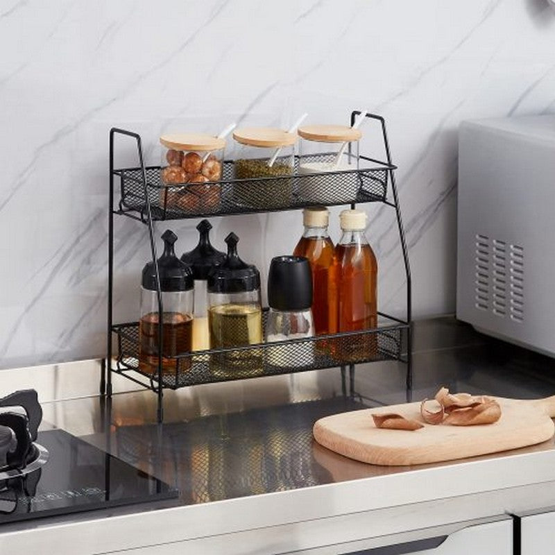 2 Tier Spice Rack Organizer Bathroom Shelf Desktop Makeup Organizer Countertop Small Storage Rack For Kitchen. Bath Room. Bedroom And Office