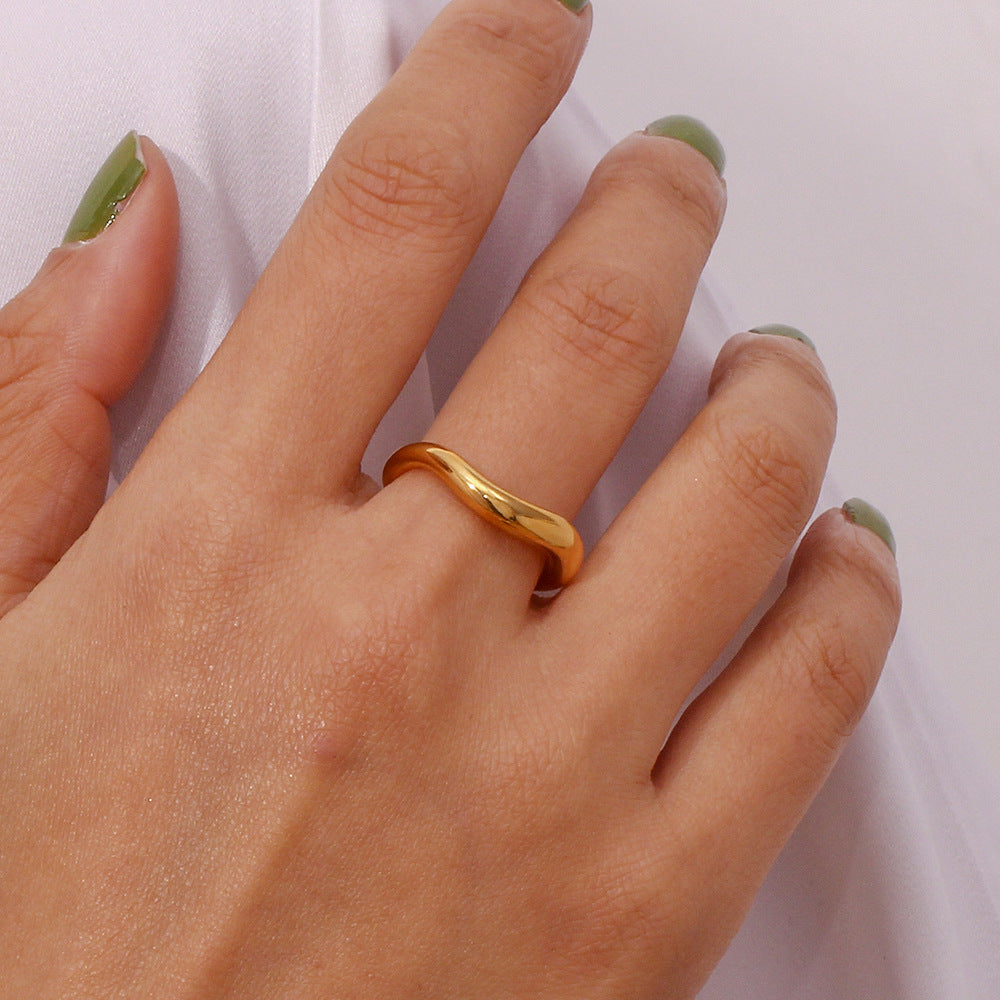 Minimalist Round Geometric Stainless Steel 18K Gold Plated Rings