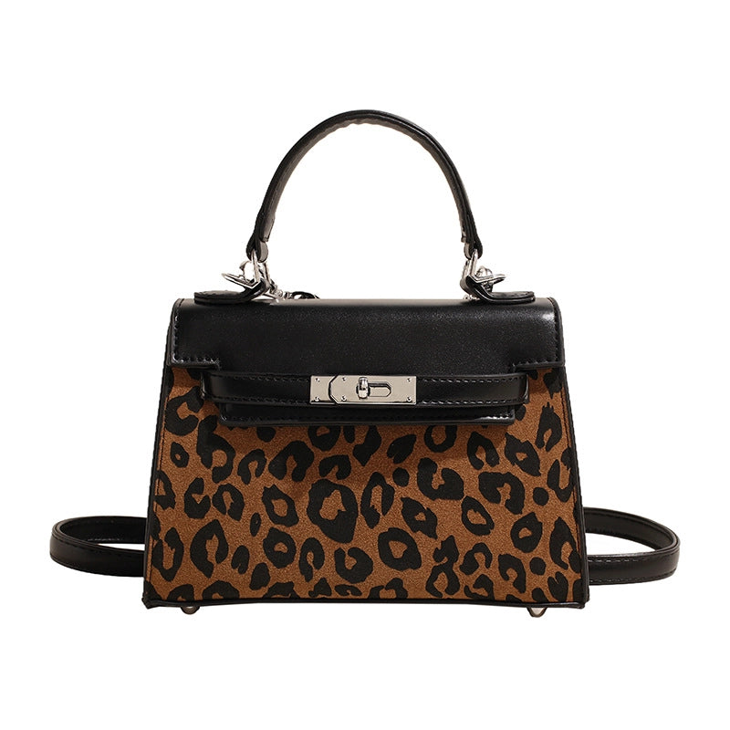 Women's Medium Pu Leather Leopard Streetwear Square Lock Clasp Shoulder Bag Handbag Crossbody Bag
