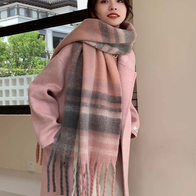 Popular Spring And Winter AC Scarf Warm Thickened Color Plaid Scarf Scarf Shawl Fashionable Western Style Outer Wear