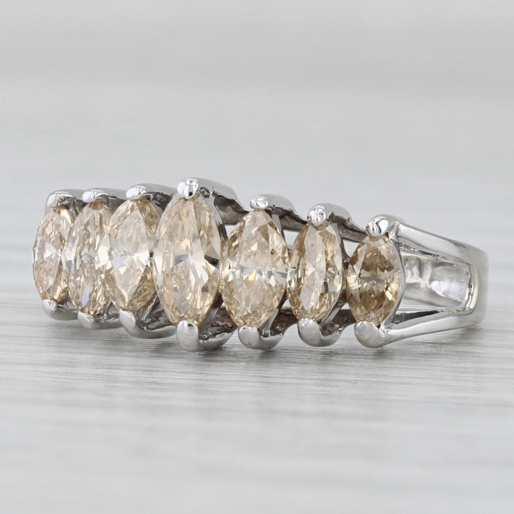 1.06ctw Champagne Diamond Tiered Rooftop Ring 14k White Gold Size 6.25 Stackable