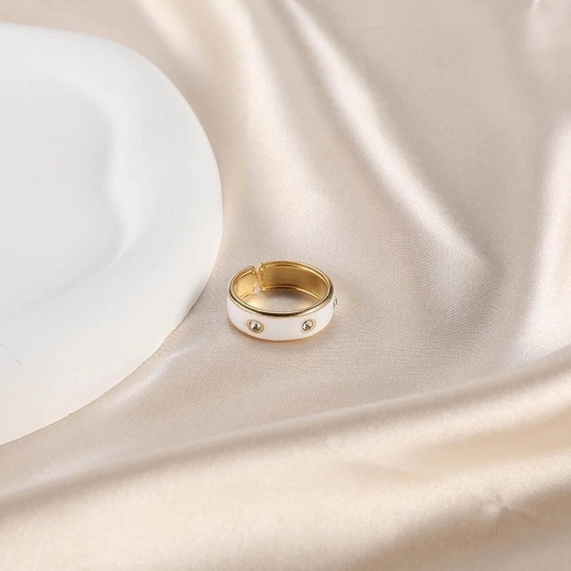 Retro Devil'S Eye Pig Nose 304 Stainless Steel Opal Pearl Zircon Painted Plating Inlay Open Rings