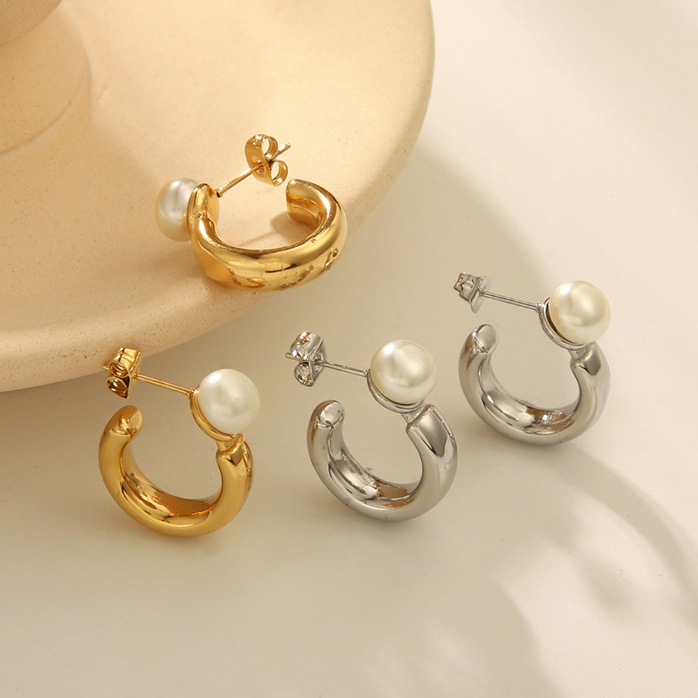 IG Style Pearl Geometric Stainless Steel Electroplating Earrings