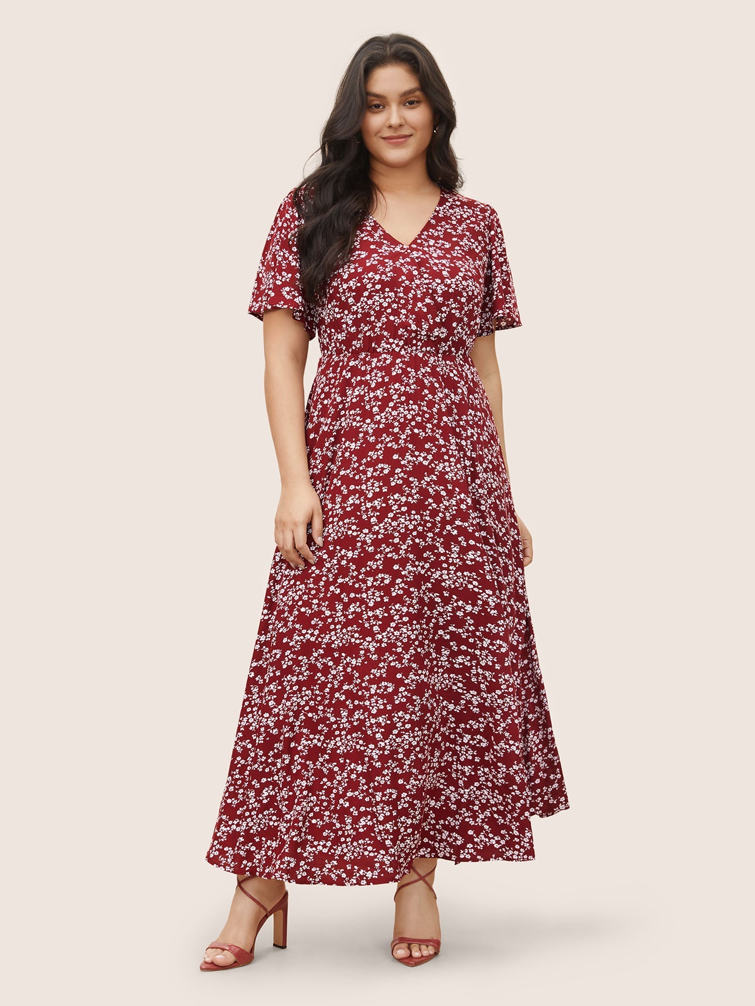 Bloom Dress - Flutter Sleeve Ditsy Floral Bag Split Maxi Dress