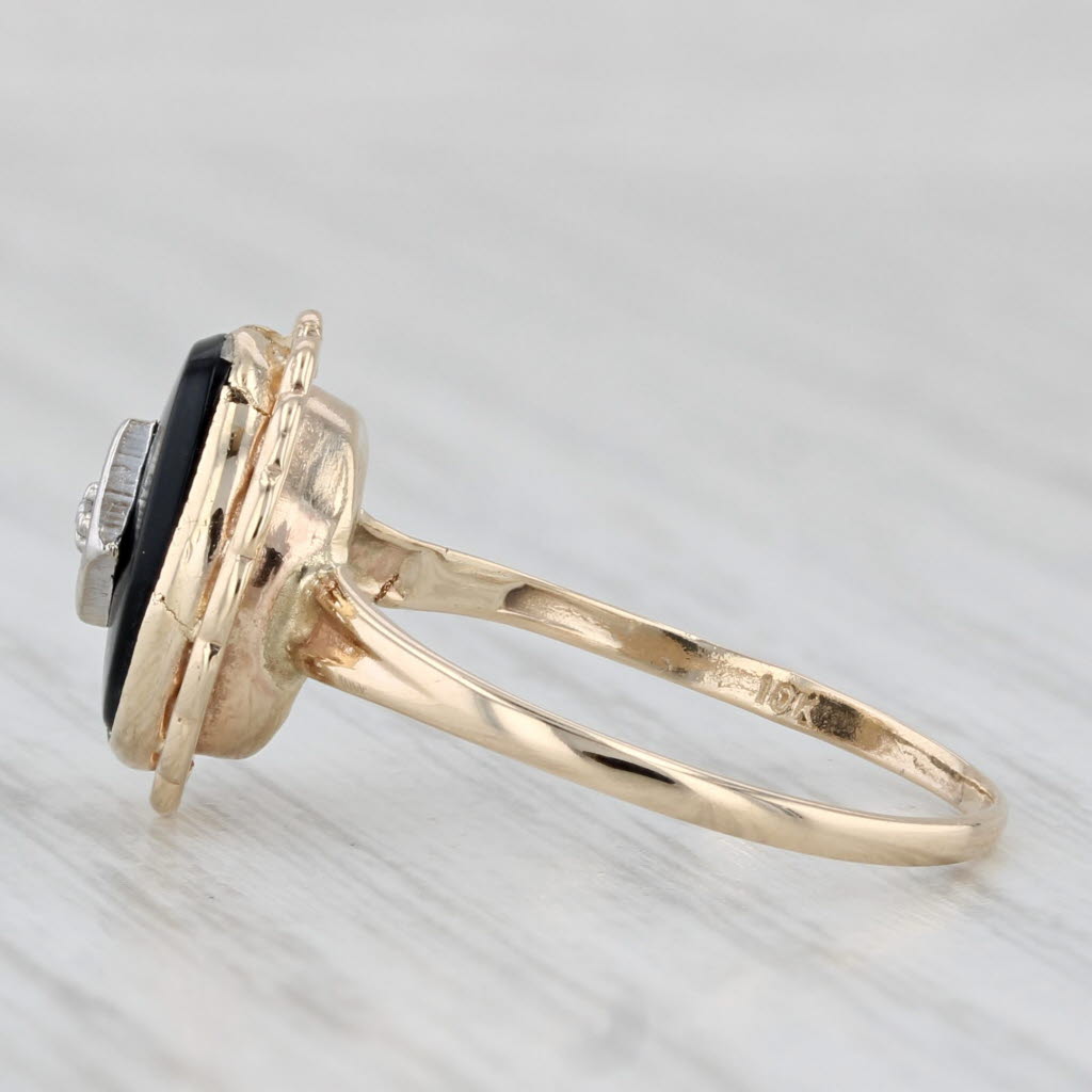 Onyx Diamond Signet Ring 10k Yellow Gold Size 6 Vintage